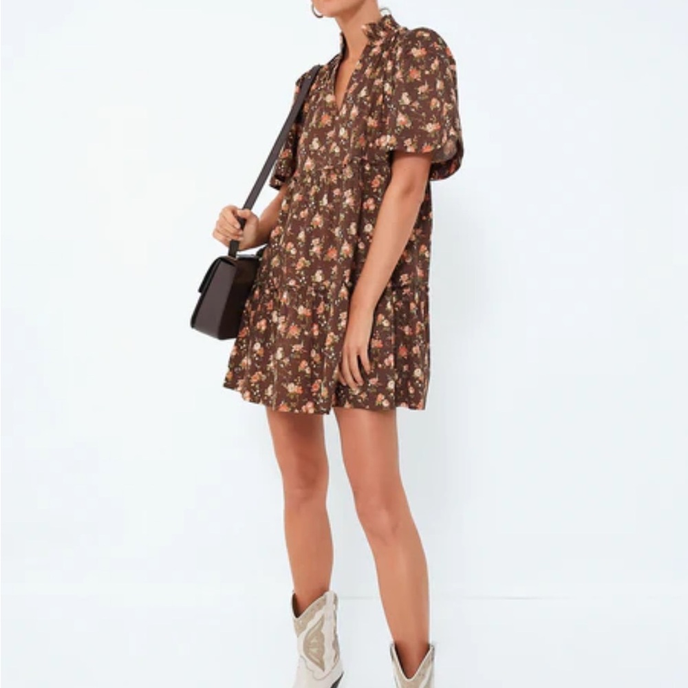NWT! Tuckernuck Chintz Brown Floral Mini Dress - Picture 4 of 8